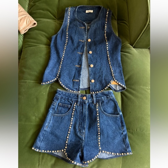 Sandro Paris Pants - Sandro rhinestone denim short set